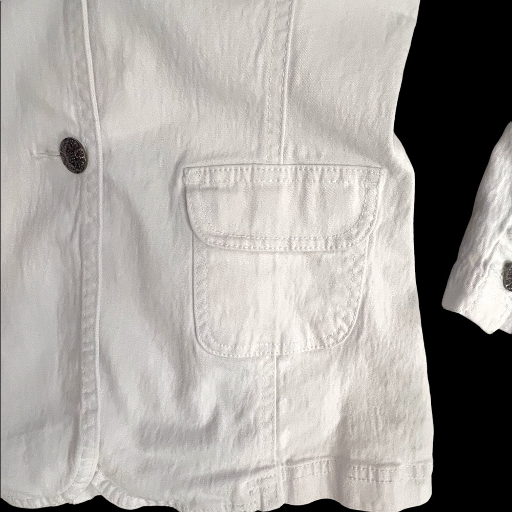 DG2 WHITE VINTAGE SPRING/SUMMER DENIM WITH STRETCH EMBELLISHED BLAZER - Picture 11 of 13